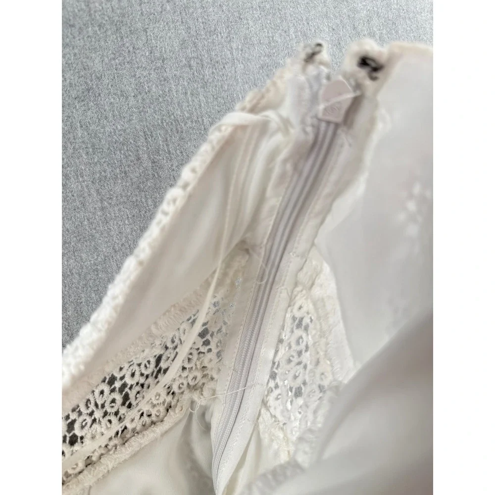 Free‎ People Ivory Lace Halter Mini Dress Boho Crochet Floral 12